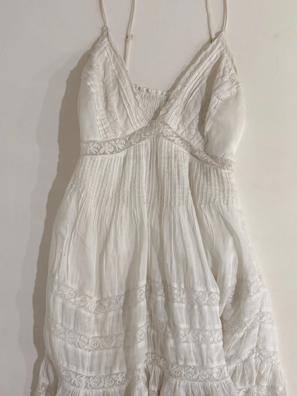 LoveShackFancy White Lace-Trim Mini Dress